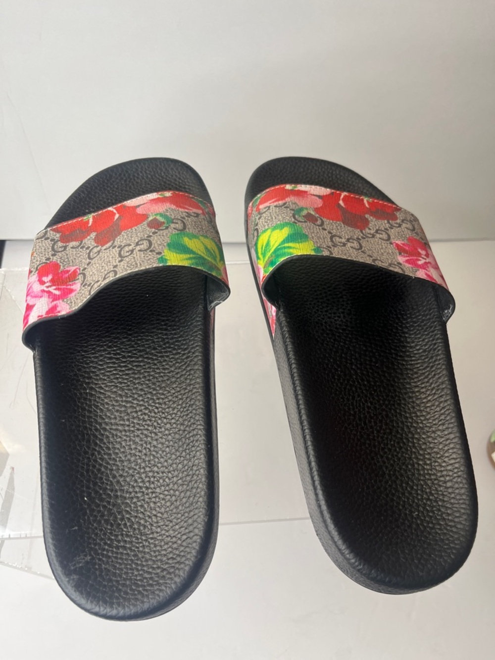Gucci Floral Slide Sandals - Black with Multicolor Floral Strap - Picture 6 of 7
